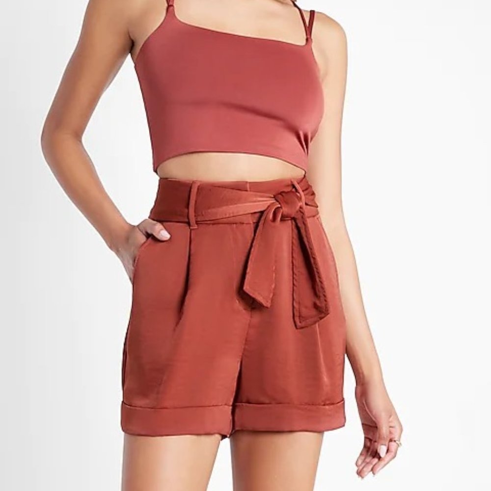 Express Super High Waisted Satin Tie Belt Tailored Shorts 00